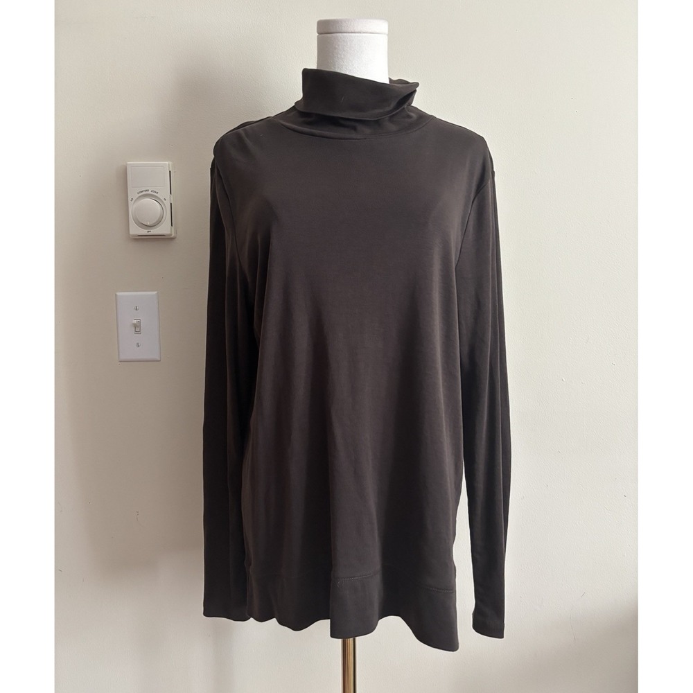 J Jill Womens Medium Perfect Pima Turtleneck Top Brown Cotton Stretch Neutral